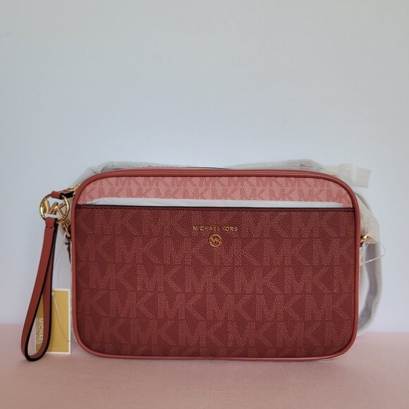 MICHAEL KORS Signature Logo Jet Set Charm Large East West Crossbody-Cinnamon⭐ - Picture 1 of 16